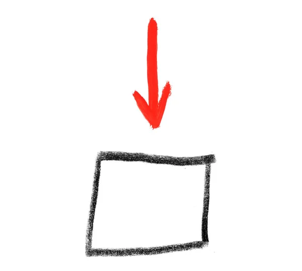 Κόκκινο Σύμβολο Βέλους Που Δείχνει Αδειάσει Μαύρο Ορθογώνιο Χέρι Ζωγραφισμένο — Φωτογραφία Αρχείου