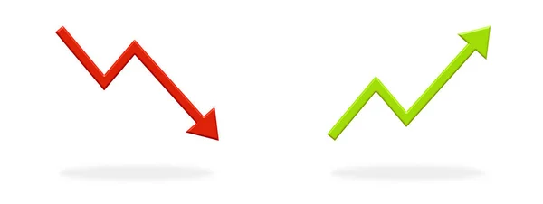 Ikona Šipkou Červenou Zelenou Barvou Ukazující Dolů Nahoru Symbol Pro — Stock fotografie