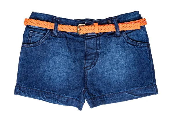 Jeans Shorts Geïsoleerd Trendy Stijlvolle Korte Jeans Broek Met Oranje — Stockfoto