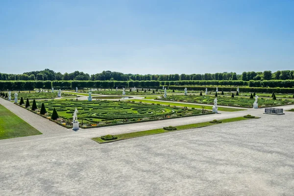 Germania Hannover Giardini Herrenhausen Con Palazzo Herrenhausen — Foto Stock