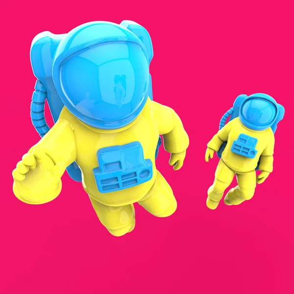 Astronaut Tecknad Karaktär Med Robot Vektor Illustration — Stockfoto