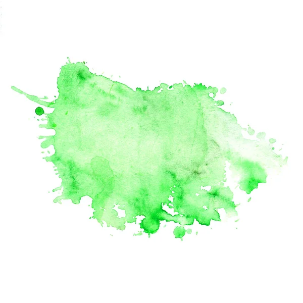 水しぶきと離婚と水彩のブロット 白い背景に孤立したネオングリーンのブロット 手で描かれた緑のブロット — ストック写真