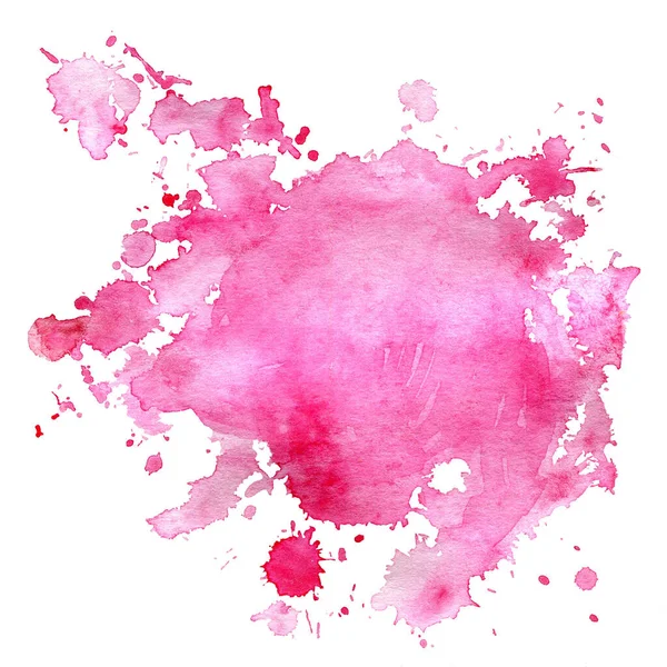 Akvarel Růžová Potřísnění Skvrnami Odlehlé Šarlatové Místo Bílém Pozadí Jasně — Stock fotografie