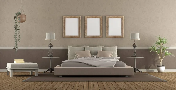 Elegante Dormitorio Principal Estilo Clásico Con Cama Doble Reposapiés Renderizado — Foto de Stock
