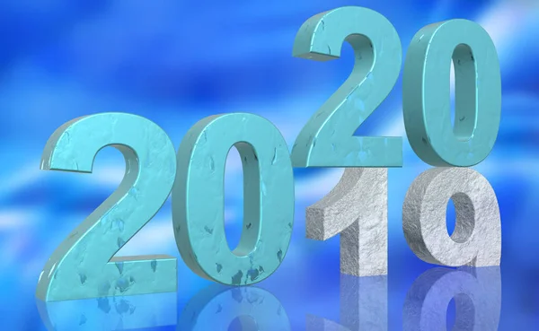 Render Turn Year 2019 2020 Números Estruturados Turquesa Branca Frente — Fotografia de Stock