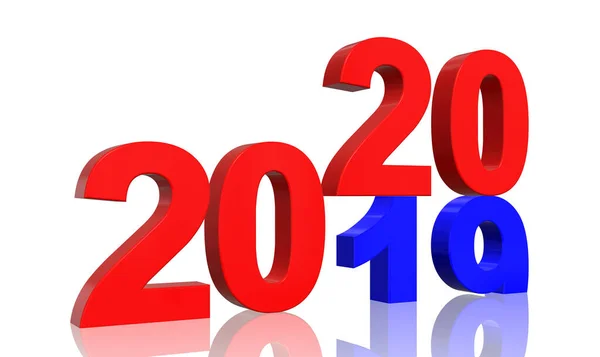 2019 2020 年年度渲染转弯 白色背景前面的蓝色和红色数字 — 图库照片