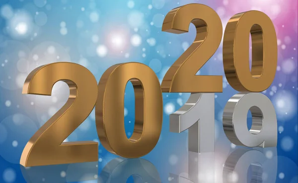 Render Turn Year 2019 2020 Números Dourados Prateados Frente Fundo — Fotografia de Stock