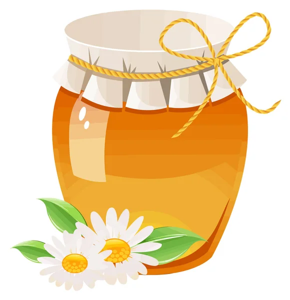 ミツバチ瓶ナチュラルイエローデザート 甘い花の朝食イラスト — ストック写真