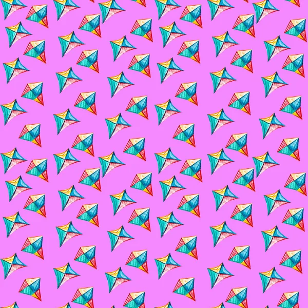 Sömlös Mönster Med Akvarell Kite Diamantformad Tecknad Flerfärgad Orm Lila — Stockfoto