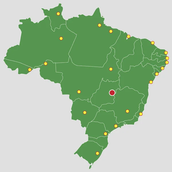 Brasil Mapa Verde País Principales Ciudades Estados Geografía Ilustración —  Fotos de Stock