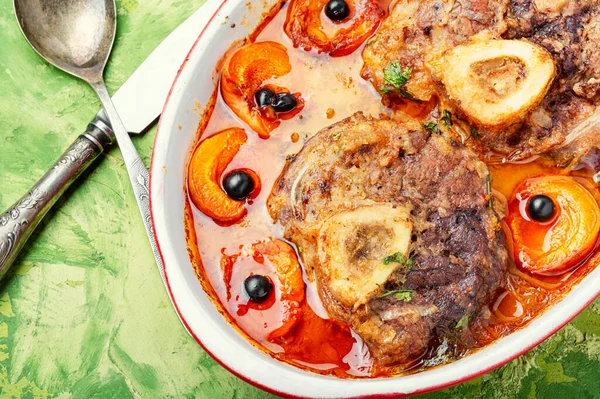 Ossobuco Prato Tradicional Cozinha Italiana Guisado Vitela Leg Meat Guisado — Fotografia de Stock