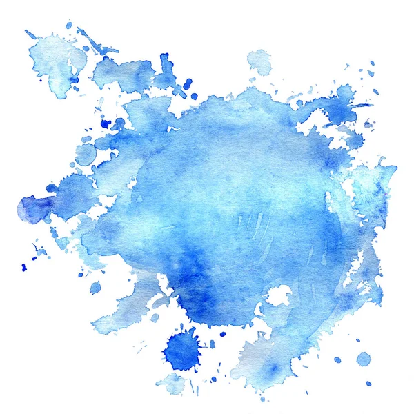 Mancha Acuarela Azul Con Salpicaduras Manchas Mancha Azul Aislada Sobre — Foto de Stock