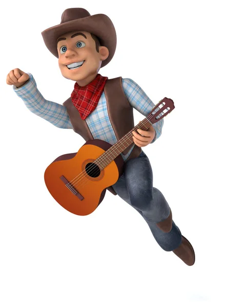 Spaß Cartoon Cowboy Mit Gitarre Isoliert Auf Weißem Hintergrund — Stockfoto