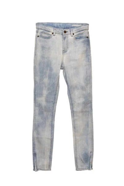 Vrouw Jeans Geïsoleerd Trendy Stijlvolle Vrouwelijke Blauwe Jeans Broek Geïsoleerd — Stockfoto