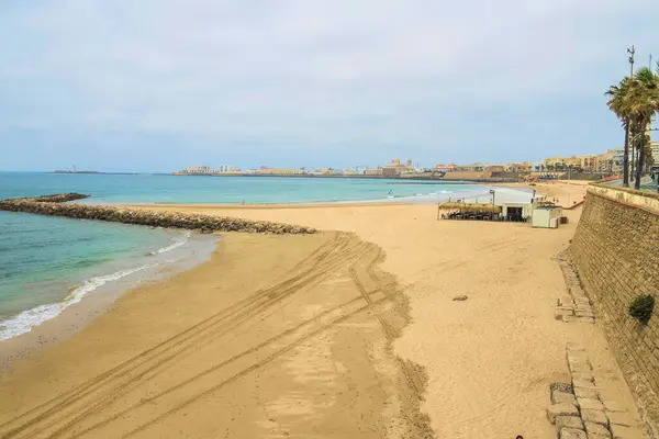 Bella Spiaggia Con Palme Cielo Blu — Foto Stock