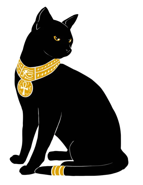 Egyiptomi Macska Arany Nyaklánc Ékszer Állati Kultúra Istennő Fekete Illusztráció — Stock Fotó