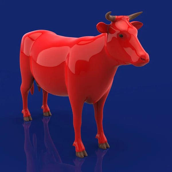 3D渲染红色和紫色的奶牛 — 图库照片