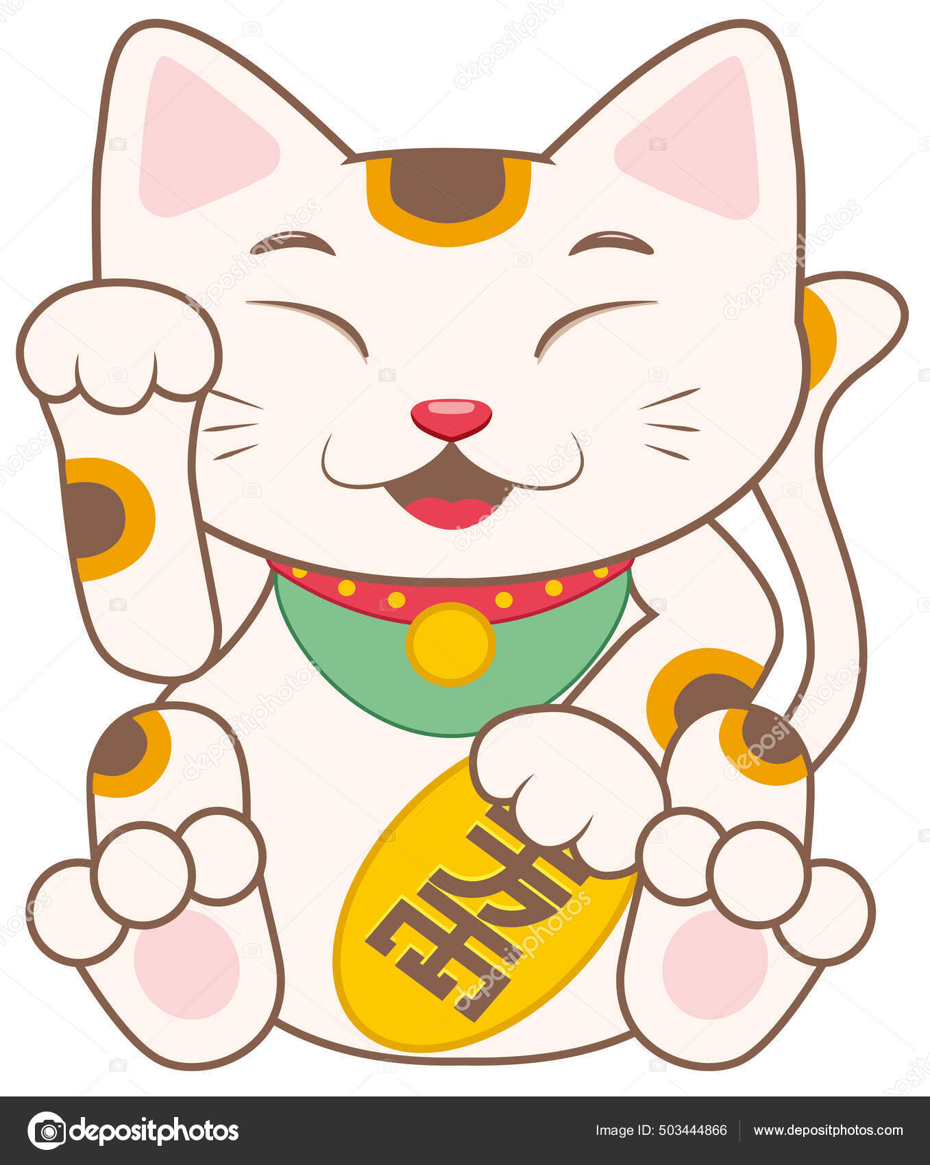 Kitten Translation Lucky Cat Cute Japan Fortune White Illustration