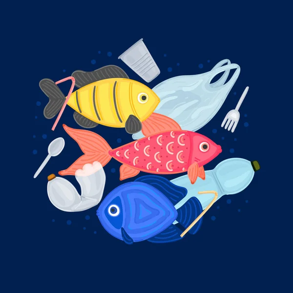 Stop Ocean Plastic Pollution Fish Swims Garbage Marine Life Threat — Stock Photo, Image