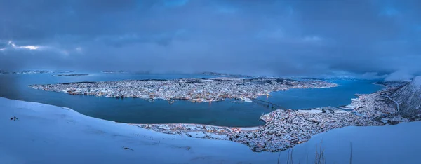 Panoramiczny Widok Lotu Ptaka Miasta Tromso Zimą Północna Norwegia — Zdjęcie stockowe