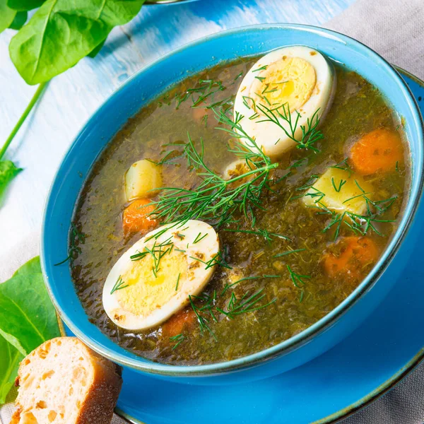Sopa Acedera Con Patatas Huevo —  Fotos de Stock