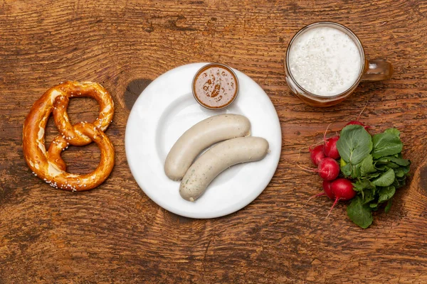 Salchicha Blanca Bavariana Con Pretzel — Foto de Stock