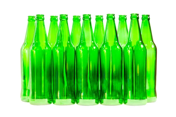 Green Color Bottles Isolated White Clipping Path — Stock Photo, Image