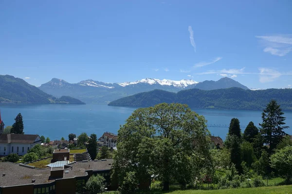 Lago Lucerna Suiza Con Las Montañas Circundantes —  Fotos de Stock