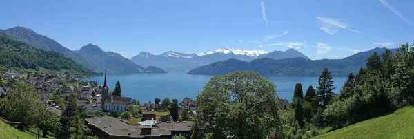 Lucerne Sjö Schweiz Med Omgivande Berg — Stockfoto