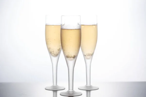 Glasses Champagne White Background Front View — Stock Photo, Image
