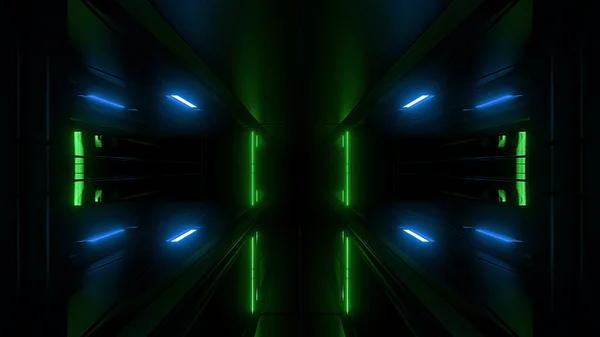 Високий Рефлекторний Науковий Тунель Шпалери Фон Рендеринга Фіолетового Синього Світла — стокове фото