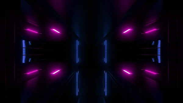 Високий Рефлекторний Науковий Тунель Шпалери Фон Рендеринга Фіолетового Синього Світла — стокове фото