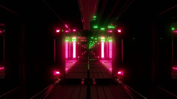 漂亮的发光空间隧道背景墙纸3D渲染 现代未来飞艇走廊背景 — 图库照片