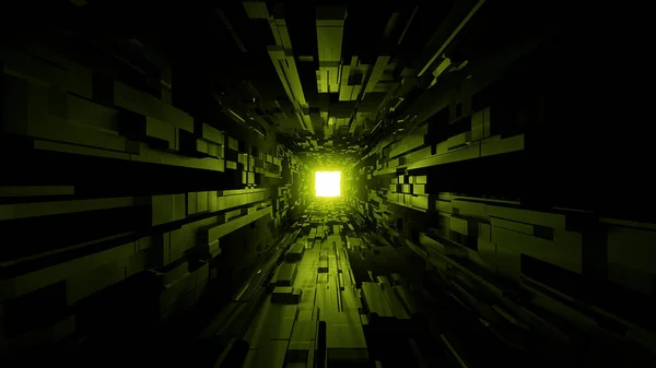 具有良好发光背景的前瞻性空间隧道走廊3D渲染 具有良好发光的现代未来机库壁纸 — 图库照片
