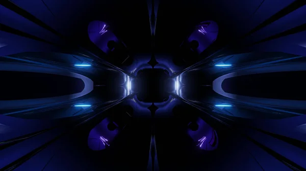 明るい3Dレンダリングの背景を持つエレガントなスタイルの暗い宇宙トンネル 照明付きの未来的な近代的な宇宙船の廊下 — ストック写真