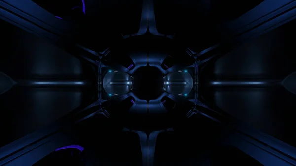 Túnel Espacial Oscuro Estilo Alienígena Con Resplandor Renderizado Fondo Futurista —  Fotos de Stock