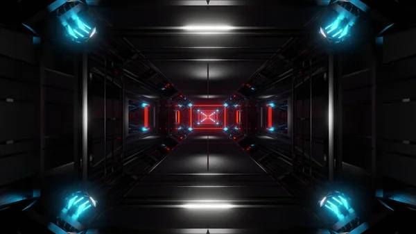 Tmavý Černý Prostor Tunel Zářivými Světly Vykreslování Pozadí Futuristický Prostor — Stock fotografie
