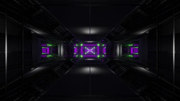 Túnel Espaço Preto Escuro Com Luzes Brilhantes Renderização Fundo Futurista — Fotografia de Stock