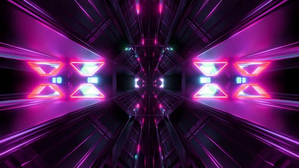 Dunkler Schwarzer Weltraumtunnel Mit Leuchtenden Lichtern Rendering Hintergrund Futuristische Raumkorridor — Stockfoto