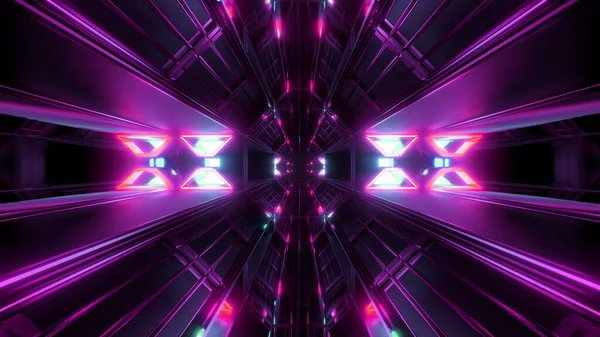 Donkere Zwarte Ruimte Tunnel Met Gloeiende Lichten Rendering Achtergrond Futuristische — Stockfoto