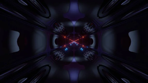 未来主义科幻小说外星飞碟隧道3D图景背景 现代太空飞碟隧道3D渲染墙纸视觉 — 图库照片