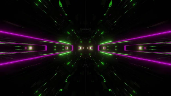 未来的なSfライト輝くトンネル廊下3Dイラストの背景 現代的な動き高速トンネル3Dレンダリング壁紙 — ストック写真