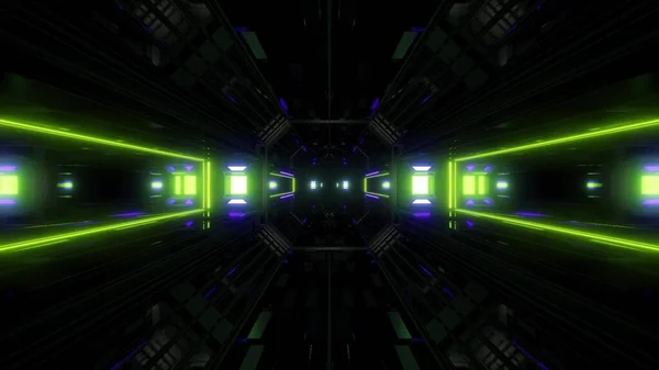 未来派科幻小说灯火通明的隧道走廊3D解说背景 现代快速隧道3D渲染墙纸 — 图库照片