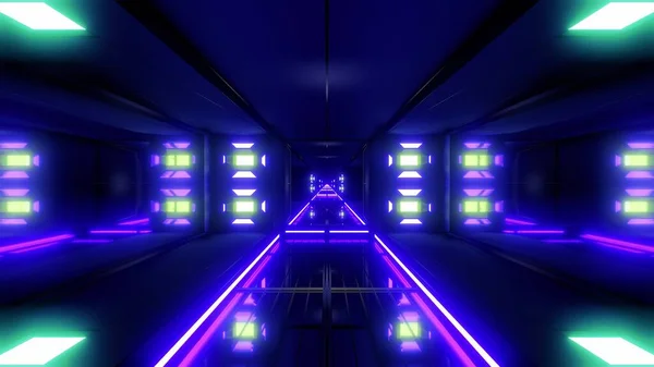未来のSfトンネル回廊3Dイラスト背景 現代の未来の宇宙飛行船トンネル3Dレンダリング壁紙 — ストック写真