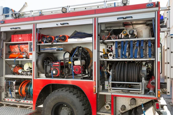 Parte Equipamento Caminhão Bombeiros Mangueiras Seringa Canhão Água — Fotografia de Stock