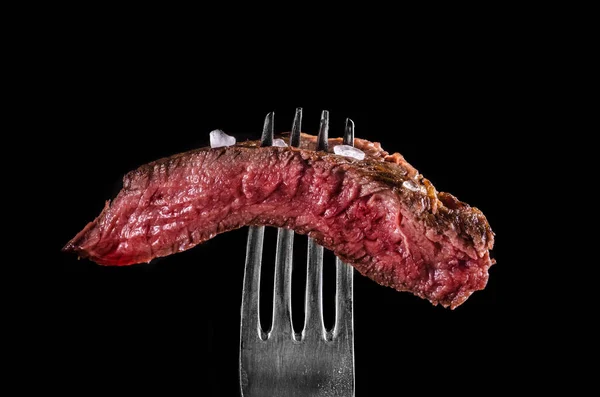 Grilled Beef Steak Fork Knife Black Background — Stock Photo, Image