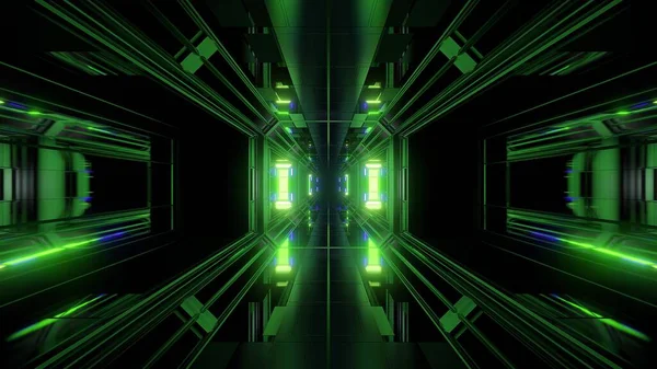 未来主义科幻隧道走廊3D图解背景 现代太空飞船隧道3D渲染墙纸 — 图库照片