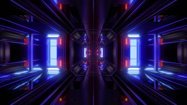 未来のSfトンネル回廊3Dイラスト背景 現代の未来の宇宙飛行船トンネル3Dレンダリング壁紙 — ストック写真