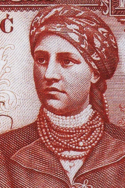 一个戴着波兰老钱头巾的年轻女子的画像 Zloty — 图库照片