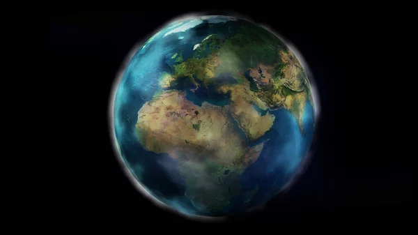 アフリカ ヨーロッパ アジアを示す黒い背景に雲で覆われた宇宙からの地球 地球の半分 — ストック写真